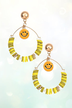 SMILEY FACE FLAT DISK BEAD DANGLE EARRING