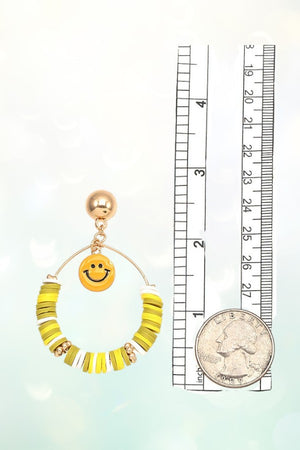 SMILEY FACE FLAT DISK BEAD DANGLE EARRING