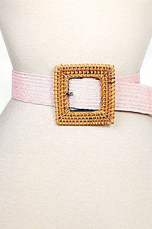 WOVEN SQUARE BUCKLE PINK FASHION BELT