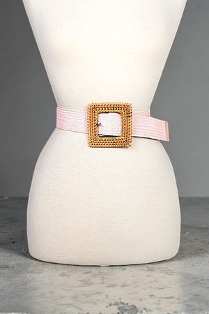 WOVEN SQUARE BUCKLE PINK FASHION BELT
