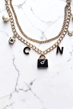 PEARL AND RHINESTONE CHARMS DANGLE LAYERED CHAIN FASHION BELT