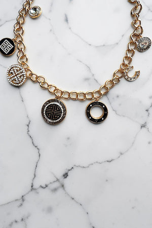 RHINESTONE CHARMS DANGLE GOLD CHAIN FASHION BELT