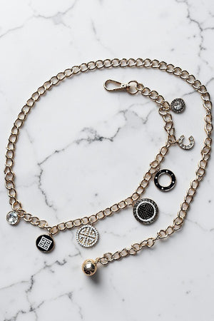 RHINESTONE CHARMS DANGLE GOLD CHAIN FASHION BELT