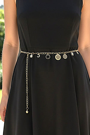 RHINESTONE CHARMS DANGLE GOLD CHAIN FASHION BELT