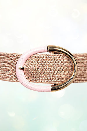 HALF WRAPPED OVAL BUCKLE STRAW BELT