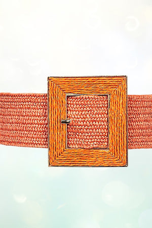 METAL FRAMED SQUARE BUCKLE STRAW FASHION BELT