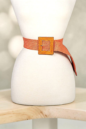 METAL FRAMED SQUARE BUCKLE STRAW FASHION BELT