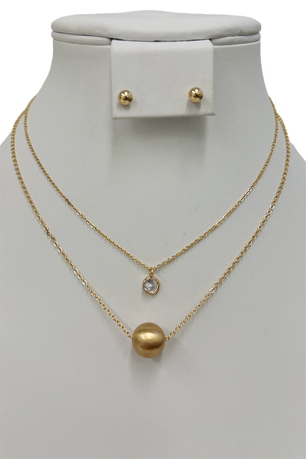 Layered Gem Ball Pendant Necklace Set