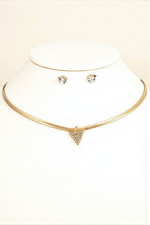 TRIANGLE GEM PAVE PENDANT CHOCKER NECKLACE SET