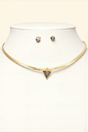 TRIANGLE GEM PAVE PENDANT CHOCKER NECKLACE SET