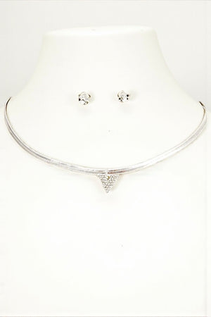TRIANGLE GEM PAVE PENDANT CHOCKER NECKLACE SET