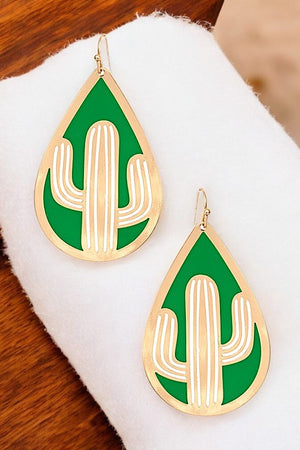 CUT OUT CACTUS TEARDROP DANGLE EARRING