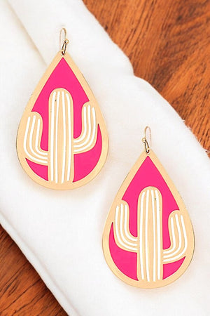 CUT OUT CACTUS TEARDROP DANGLE EARRING