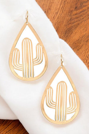 CUT OUT CACTUS TEARDROP DANGLE EARRING