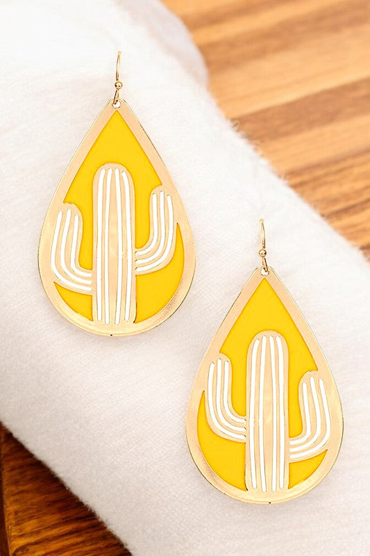 CUT OUT CACTUS TEARDROP DANGLE EARRING