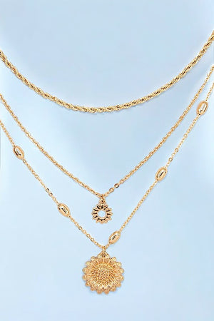 LAYERED FLORAL PENDANT NECKLACE SET