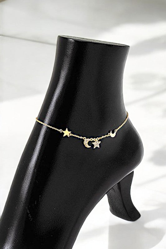 MOON AND STAR DANGLE CHARM ANKLET