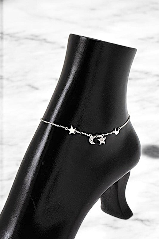 MOON AND STAR DANGLE CHARM ANKLET