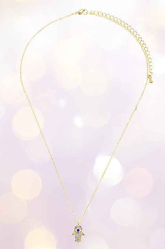RHINESTONE PAVE HAMSA PENDANT NECKLACE