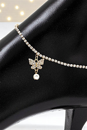 RHINESTONE PAVE BUTTERFLY CHARM ANKLET