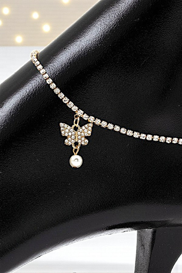 RHINESTONE PAVE BUTTERFLY CHARM ANKLET