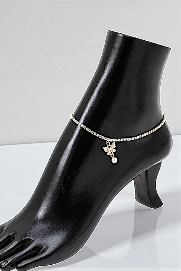 RHINESTONE PAVE BUTTERFLY CHARM ANKLET