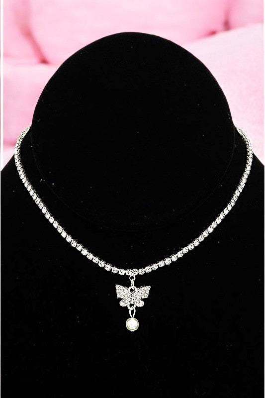 BUTTERFLY PENDANT CHOKER NECKLACE