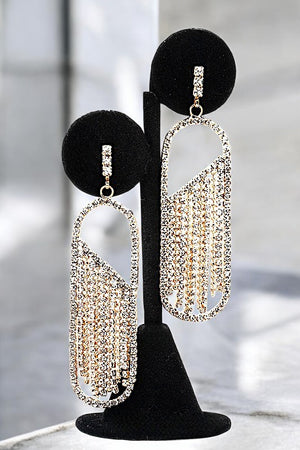 FRINGE RHINESTONE OVAL LINK DANGLE EARRING