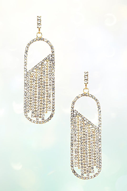 FRINGE RHINESTONE OVAL LINK DANGLE EARRING