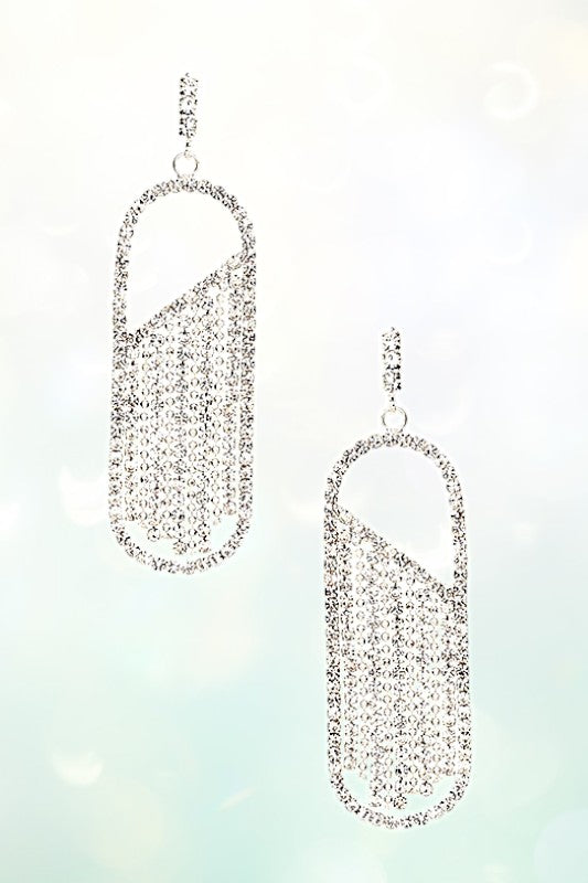 FRINGE RHINESTONE OVAL LINK DANGLE EARRING