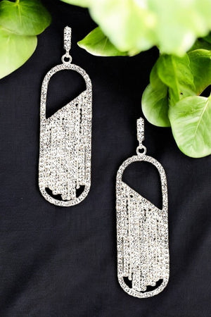 FRINGE RHINESTONE OVAL LINK DANGLE EARRING