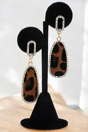 ANIMAL PRINT RHINESTONE PAVE FRAMED EARRING