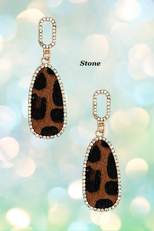 ANIMAL PRINT RHINESTONE PAVE FRAMED EARRING