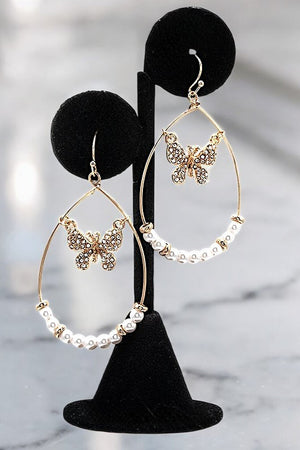 BUTTERFLY PEARL TEARDROP DANGLE EARRING