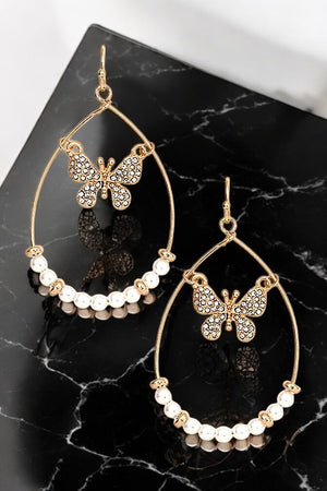 BUTTERFLY PEARL TEARDROP DANGLE EARRING