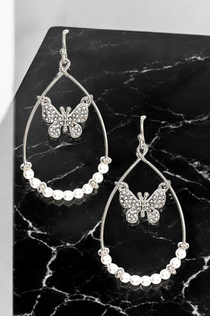 BUTTERFLY PEARL TEARDROP DANGLE EARRING