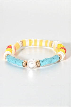 PEARL ACCENT FLAT DISK BEAD MULTI COLOR BRACELET