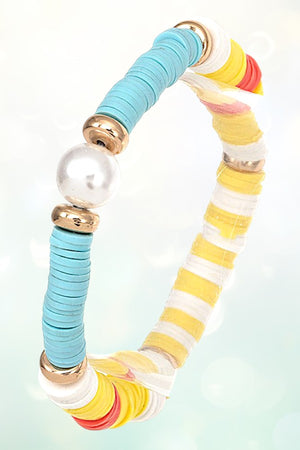 PEARL ACCENT FLAT DISK BEAD MULTI COLOR BRACELET