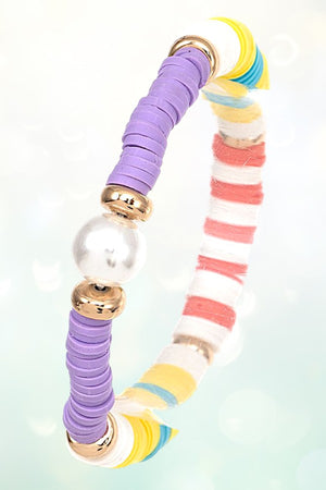 PEARL ACCENT FLAT DISK BEAD MULTI COLOR BRACELET