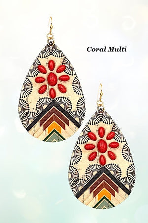 FLORAL GEM CORK DETAIL TEARDROP EARRING