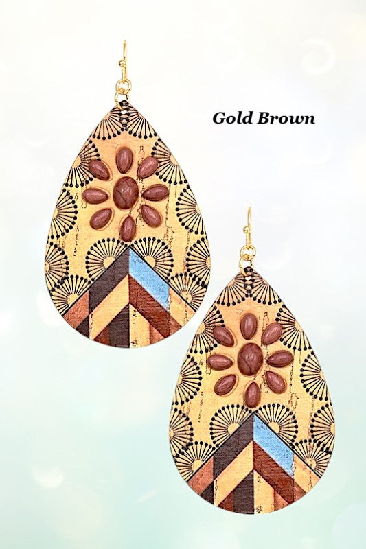 FLORAL GEM CORK DETAIL TEARDROP EARRING