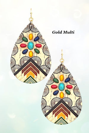 FLORAL GEM CORK DETAIL TEARDROP EARRING