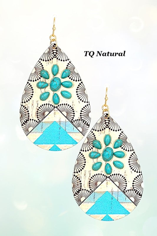 FLORAL GEM CORK DETAIL TEARDROP EARRING