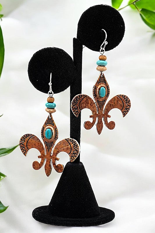 FLEUR DE LIS GEM DETAIL DROP EARRING