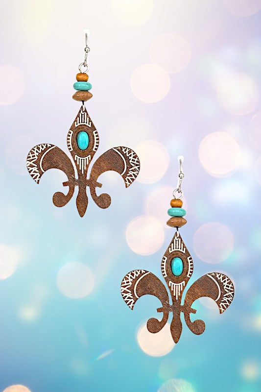 FLEUR DE LIS GEM DETAIL DROP EARRING