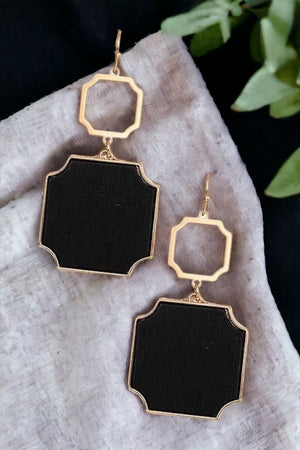 Framed Wooden Shape Link Dangle Earring