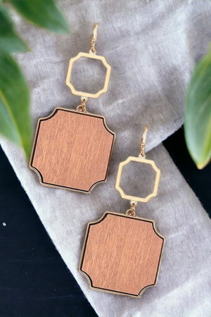 Framed Wooden Shape Link Dangle Earring