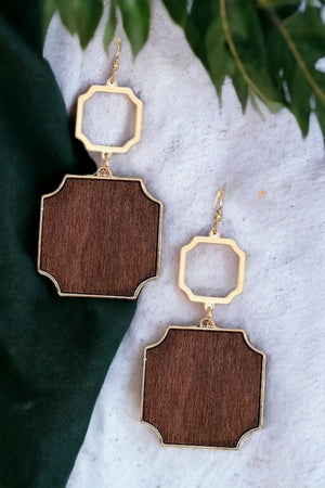 Framed Wooden Shape Link Dangle Earring