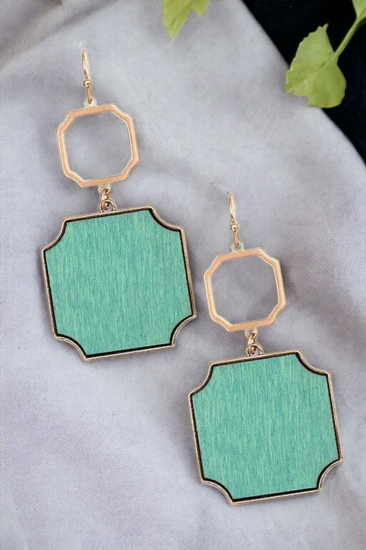 Framed Wooden Shape Link Dangle Earring