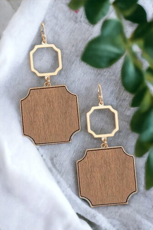 Framed Wooden Shape Link Dangle Earring